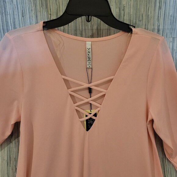 NWT RNB Long Sleeve Corset Front Pink Mini Tunic Dress Casual Party Size Medium - Picture 4 of 9